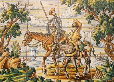 Fliser som viser Don Quixote og Sancho Panza (keramikk) av Spanish School