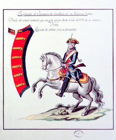 Uniform av de frivillige fra Havana kavaleriregiment, 1763 (trykk) av Spanish School