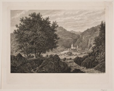 Fjelllandskap med kirke av Søren Henrik Petersen