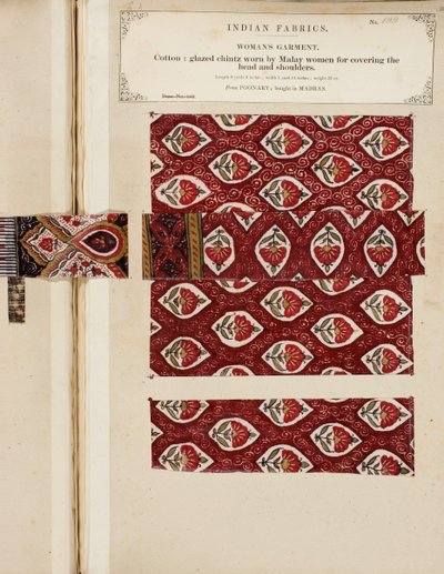 Bomullsglasert chintzprøve fra Poonary, kjøpt i Madras, fra The Collection of the Textile Manufacturers of India, av John Forbes Watson, utgitt i 1866 av Sri Lankan School