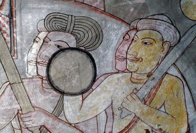 Freskomaleri som viser hæren som ledsager kongen av Ceylon, Dambullas gyldne tempel (Unescos verdensarvliste av Sri Lankan School