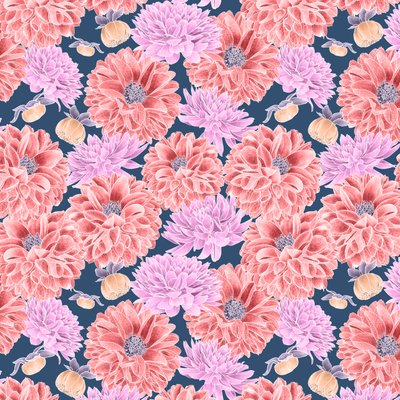 Dahlia hero pattern colorway 2, 2020 (grafittblyant og digital) av Stacy Hsu