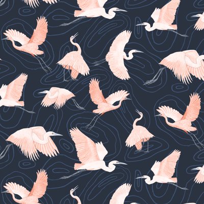 Egrets pattern I, 2022 (grafittblyant og digital) av Stacy Hsu