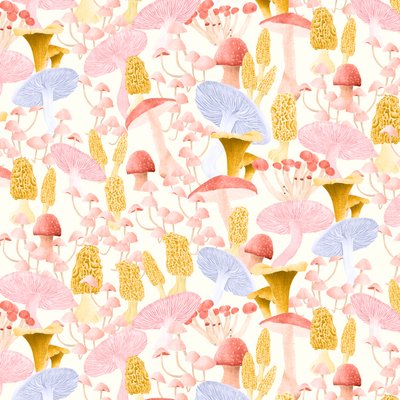 Mushroom medley mønster lys, 2022 (grafitt blyant og digital) av Stacy Hsu