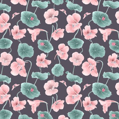 Nasturtium hero pattern colorway 1, 2020 (grafittblyant og digital) av Stacy Hsu