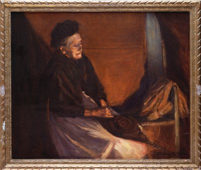Gammel kvinne med belg ved en ild (olje på lerret) av Stanhope Alexander Forbes