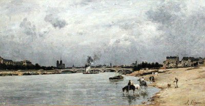 Austerlitz Bridge, Paris (olje på lerret) av Stanislas Victor Edouard Lepine