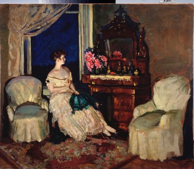 I rommet - Maleri av Stanislav Yulianovich Zhukovsky (Zhukovsky) (1873-1944), olje på lerret av Stanislav Joulianovitch Joukovski
