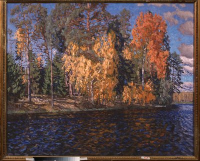 Blått vann. Gylden høst. Maleri av Stanislav Yulianovich Zhukovsky (Zhukovsky) (1873-1944), olje på lerret av Stanislav Joulianovitch Joukovski