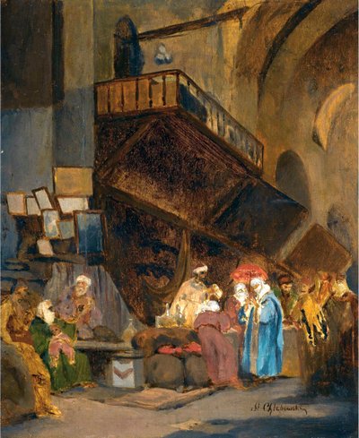 Bazar a Constantinople - Peinture de Stanislaw Chlebowski (1835-1884), orientalisme - Basar in Constantinople - Olje på tre av Stanislav Khlebovsky (1835-1884) - 26x21 cm - Privat samling av Stanislaw Chlebowsky