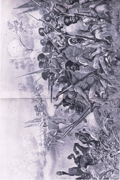 Chilianwala, 13. januar 1849: Goddys Brigade gjør et galant standpunkt når den er omringet av sikher, illustrasjon fra British Battles on Land and Sea, 1915 av Stanley L. Wood