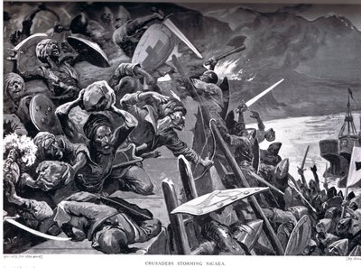 Crusaders Storming Nicaea, illustrasjon fra 'Hutchinson's History of the Nations' av Stanley L. Wood