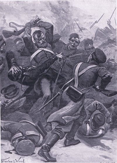 Inkerman: The 55th (2nd Border) Regiment charging the Russians, illustrasjon fra British Battles on Land and Sea, 1915 av Stanley L. Wood