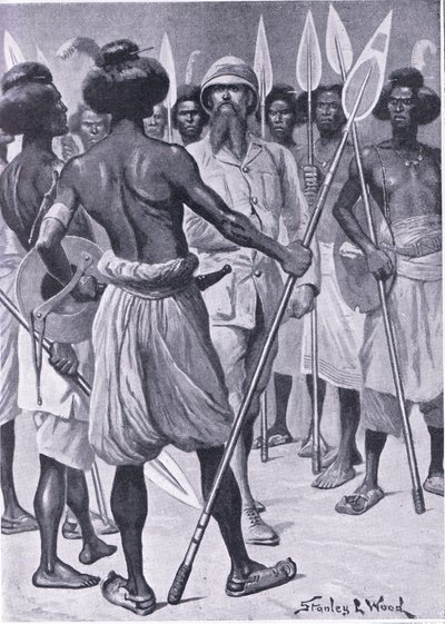 Typen kriger Burton møtte i Somaliland, illustrasjon fra Cassells Romance of Famous Lives, ca. 1940 av Stanley L. Wood