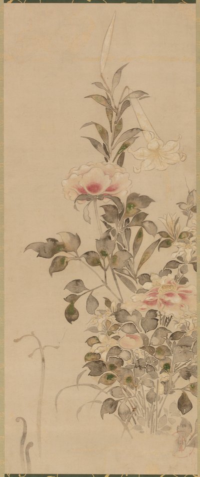 Peoner og liljer, Momoyama- eller Edo-perioden, 1568-1615. av Sôtatsu