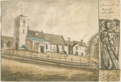 Aldridge Church: vannfargemaleri, nd [1762-1802] (maleri) av Stebbing Shaw