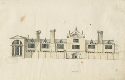 Blithfield Hall: tonet penntegning, og [1700-tallet] (tegning) av Stebbing Shaw