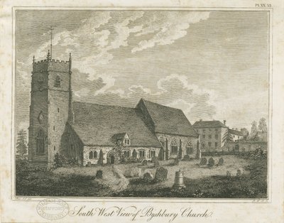 Bushbury Church: gravering, og [?1700-tallet] av Stebbing Shaw