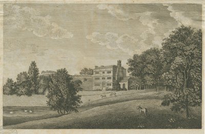 Butterton Hall: gravering og [?1700-tallet] (trykk) av Stebbing Shaw
