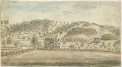 Colwich Church og Oakedge House: vannfargemaleri, nd [1762-1802] (maleri) av Stebbing Shaw