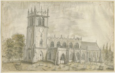 Eccleshall kirke: vannfargemaleri, nd [1762-1802] av Stebbing Shaw