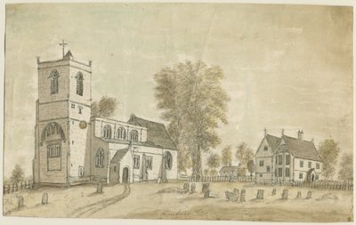 Hanbury Church: vannfargemaleri, 1791 av Stebbing Shaw