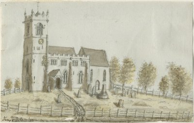 Kings Bromley Church: akvarellmaling, og [c 1796] av Stebbing Shaw