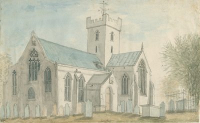 Leigh Church: akvarellmaling, og [c 1795] av Stebbing Shaw