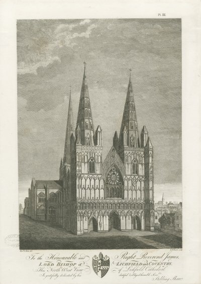 Lichfield Cathedral - West Front: gravering, nd [1762-1802] (trykk) av Stebbing Shaw