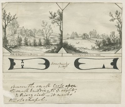 Mavesyn Ridware Hall - Gatehouse: indisk blekktegning av Stebbing Shaw