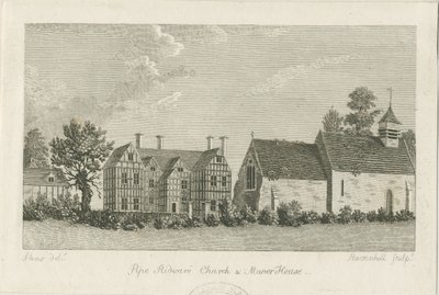 Pipe Ridware kirke og herregård: gravering, nd [1762-1798] av Stebbing Shaw