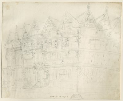 Stafford - Ancient "High House": blyanttegning, nd [1794] av Stebbing Shaw