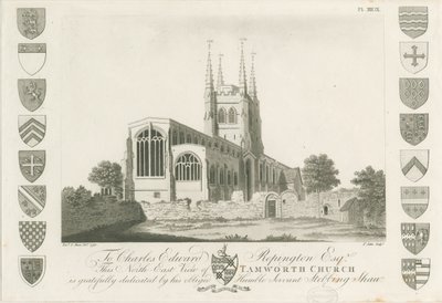Tamworth Church: akvatintgravering, 1792 av Stebbing Shaw