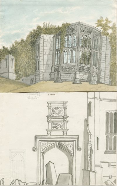 Tixall - Gothic Window and Heraldic Antiquities: akvarellmaleri, nd [1762-1802] (maleri) av Stebbing Shaw