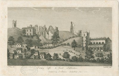 Tutbury Castle and Church - South East View: gravering, nd [1762-1792] (trykk) av Stebbing Shaw