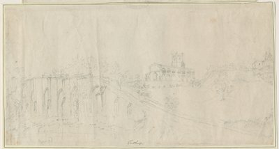 Tutbury Church and Castle - North East View: blyanttegning, nd [1762-1802] (tegning) av Stebbing Shaw