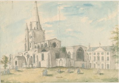 Uttoxeter kirke [gammel]: vannfargemaleri, nd [1794] av Stebbing Shaw