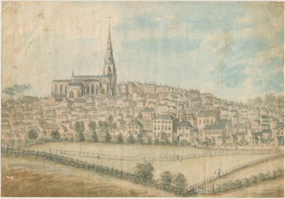 Walsall Town - North West View: vannfargemaleri, og [c 1798] av Stebbing Shaw