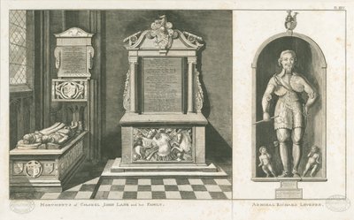 Wolverhampton - Monumenter til oberst John Lane og admiral Richard Leveson: gravering, nd [c 1798] (trykk) av Stebbing Shaw