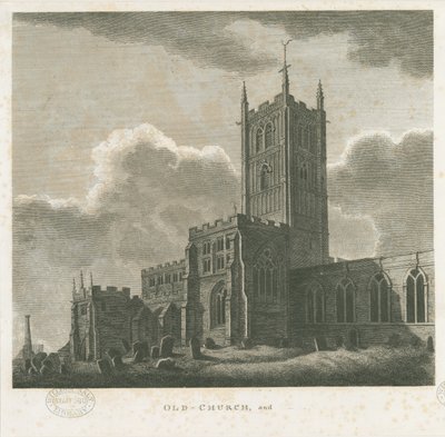 Wolverhampton - St. Peters kirke: gravering, og [slutten av 1700-tallet] av Stebbing Shaw