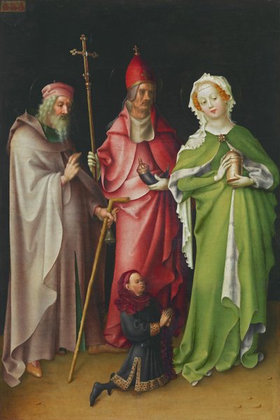 Flügel des Weltgerichtsaltares: Hl. Antonius, Papst Cornelius und Maria Magdalena mit einem Stifter av Stefan Lochner