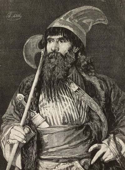 Sjeik i full regalia, gravering av F Gamberoni fra maleri av Stefano Ussi (1822-1901), L