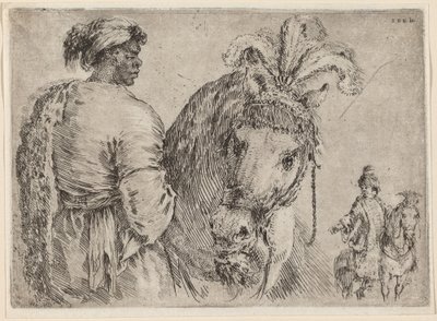 En svart mann som mater en hest, sannsynligvis 1662. av Stefano della Bella