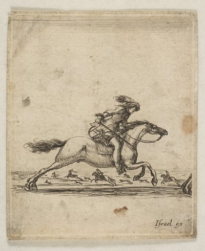En rytter med sverd i hånd galopperende mot høyre, andre ryttere galopperende..., ca. 1645-46. av Stefano della Bella