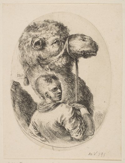 En slave holder en kamel ved hodelaget, fra Flere hoder i persisk stil Plusieurs ..., 1649. av Stefano della Bella