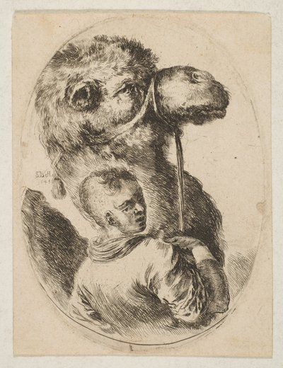 En slave holder en kamel ved hodelaget, fra Flere hoder i persisk stil Plusieurs ..., 1649. av Stefano della Bella