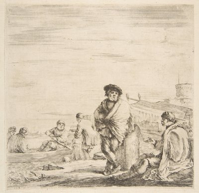 En stående sjømann snakker med en sittende Levantine, ca. 1660. av Stefano della Bella