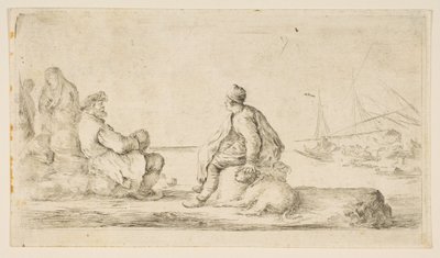 En ung sjømann og en gammel mann som sitter ved sjøen, 1600-tallet. av Stefano della Bella
