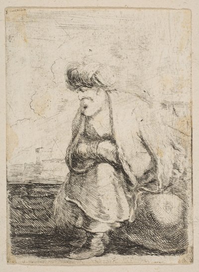 En gammel tyrker som sitter på en stein, ca. 1662. av Stefano della Bella