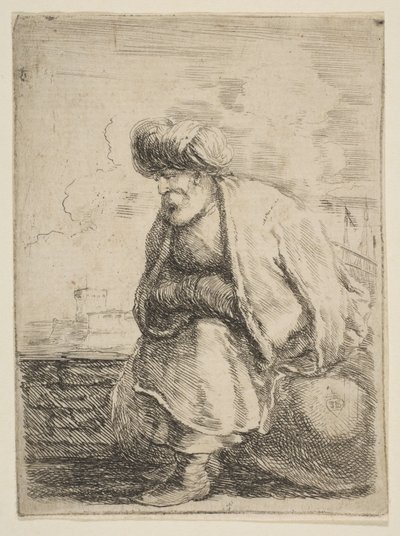 En gammel tyrker som sitter på en stein, ca. 1662. av Stefano della Bella